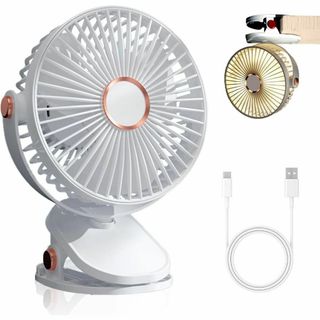 卓上扇風機 小型 極静音　夜灯機能 USB充電式 クリップ　LEDライト付き(扇風機)