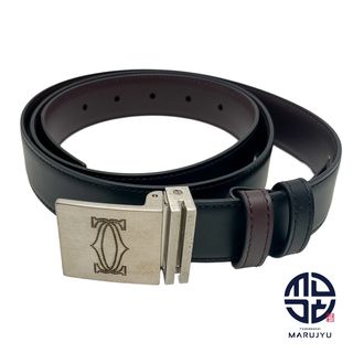 カルティエ(Cartier)のCartier カルティエ 黒×茶 ブラック×ブラウン レザー マストドゥカルティエ パンチング ベルト メンズ ファッション 小物 ブランド(ベルト)