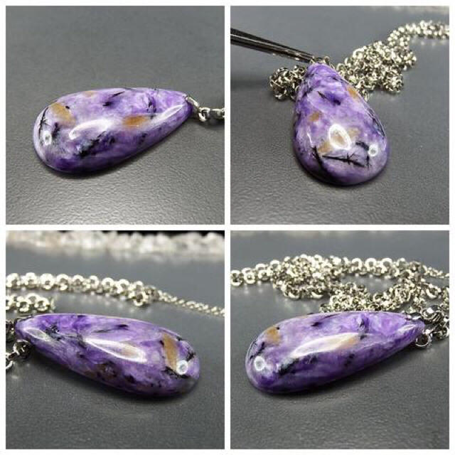 ロイヤル紫癒し天然石4Aチャロアイト(大) ペンダントトップ ステンレス ネック レディースのアクセサリー(ネックレス)の商品写真