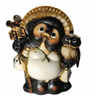 ふくろう付開運狸 20号　（信楽焼き・陶器・たぬき・タヌキ・置物・B080-07(置物)