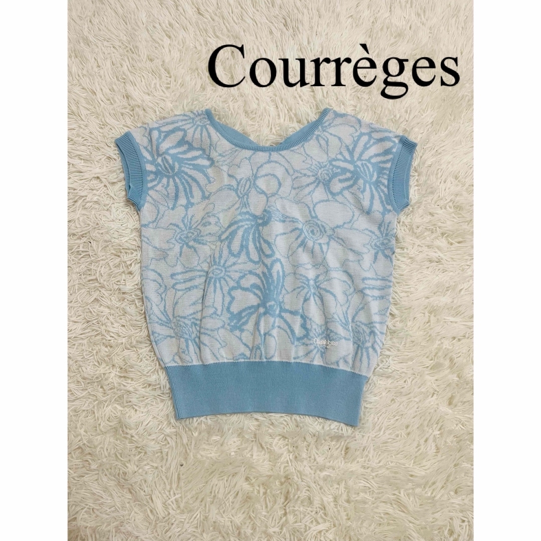 Courreges(クレージュ)のCourrèges クレージュ　半袖ニット　花柄　リネン　麻　人気　完売 レディースのトップス(ニット/セーター)の商品写真