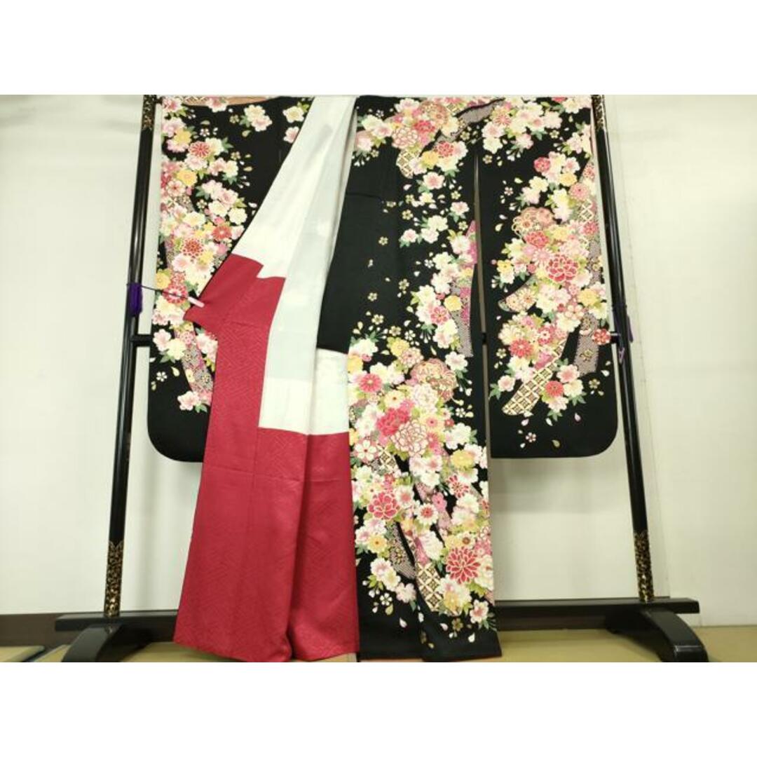 平和屋本店□極上 振袖 鬘帯吉祥花文 黒地 金彩 逸品 平和屋本店□極上 振袖 鬘帯吉祥花文 黒地 金彩 逸品