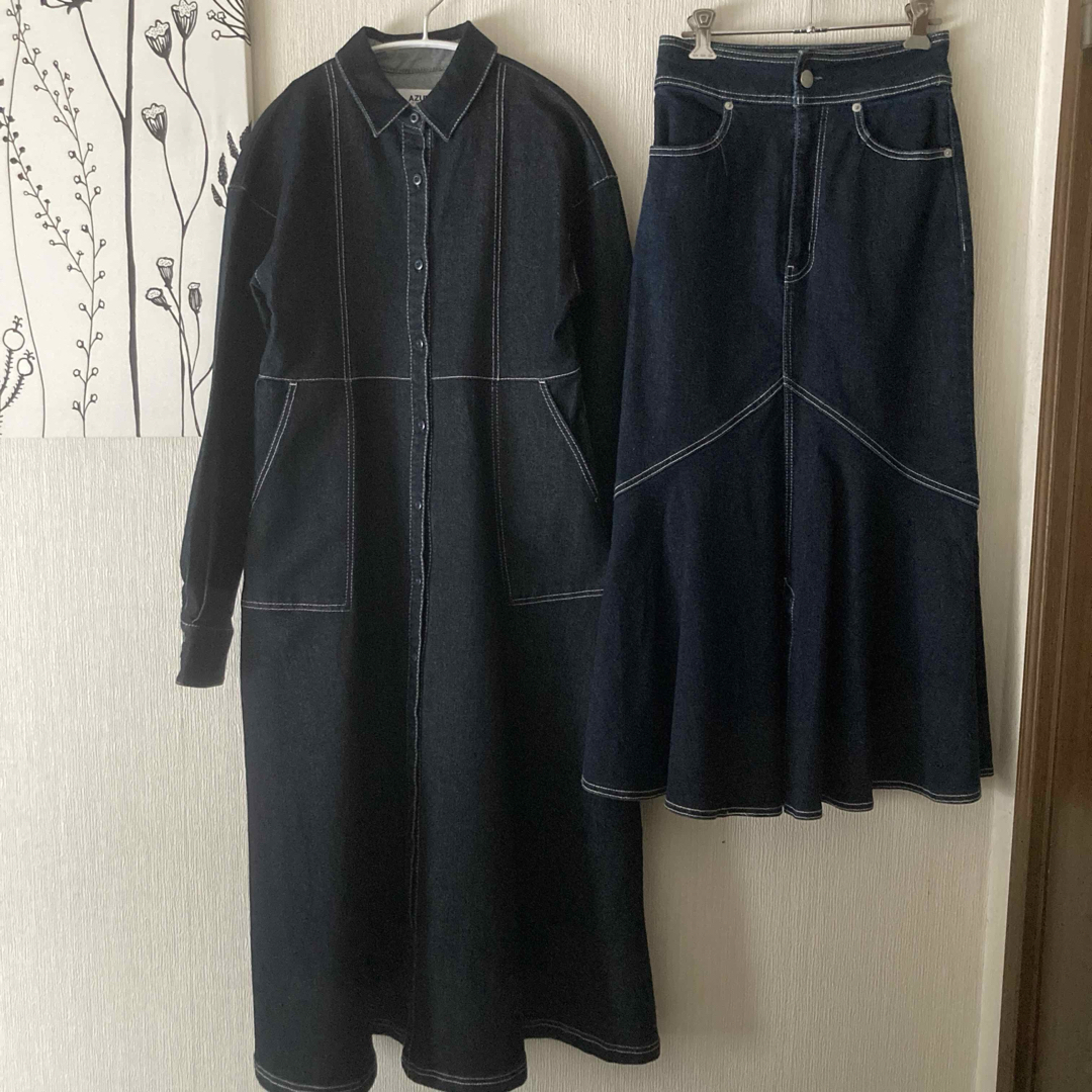 AZUL by moussy(アズールバイマウジー)のアズルバイマウジー azul by moussy デニム ワンピース スカート レディースのワンピース(ロングワンピース/マキシワンピース)の商品写真