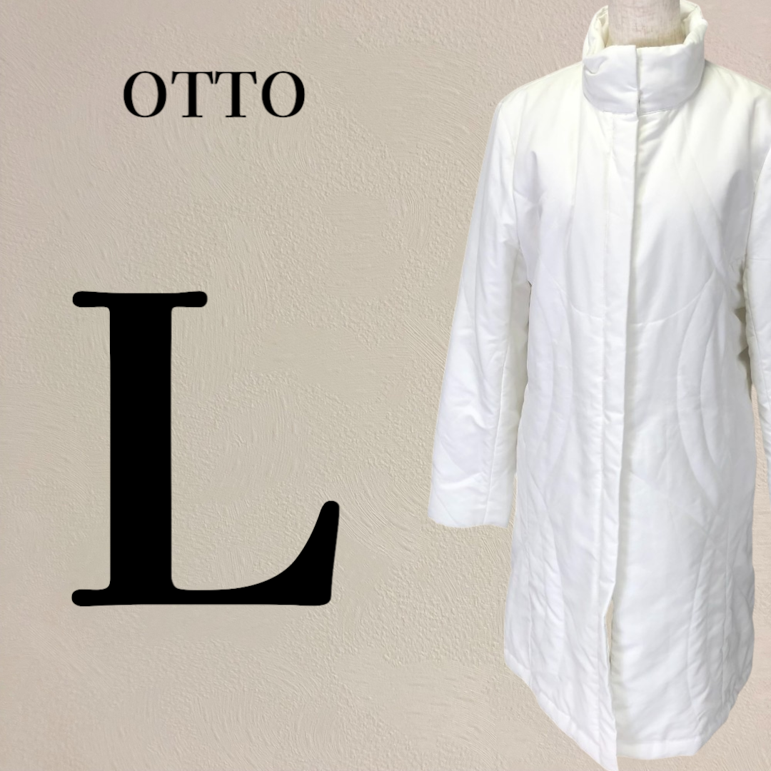 【美品】OTTO 住商オットー キルティングコート 膝丈 白 Lサイズ あ 美品】OTTO 住商オットー キルティングコート 膝丈 白 Lサイズ