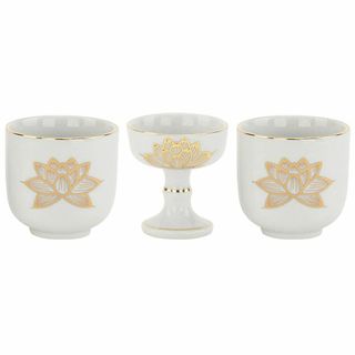 お仏壇のはせがわ 仏飯器 湯呑 仏具セット 3個セット (白金蓮/中) 日本製 (その他)