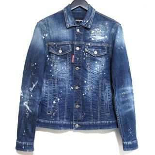 ディースクエアード(DSQUARED2)の美品 23AW DSQUARED2 ディースクエアード ペイント加工 ダメージ加工 デニムジャケット Gジャン ジージャン 46 インディゴブルー メンズ 古着 中古 USED(Gジャン/デニムジャケット)