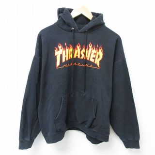 XL★古着 スラッシャー 長袖 スウェット パーカー メンズ 黒 ブラック 25may29 中古 スエット トレーナー トップス(パーカー)