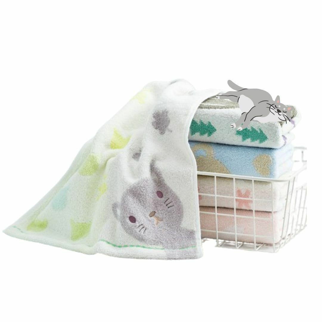夢猫 フェイスタオル 可愛い ふんわり上質 気持ち良い 3枚セット ネコ柄ウサギ インテリア/住まい/日用品の日用品/生活雑貨/旅行(タオル/バス用品)の商品写真