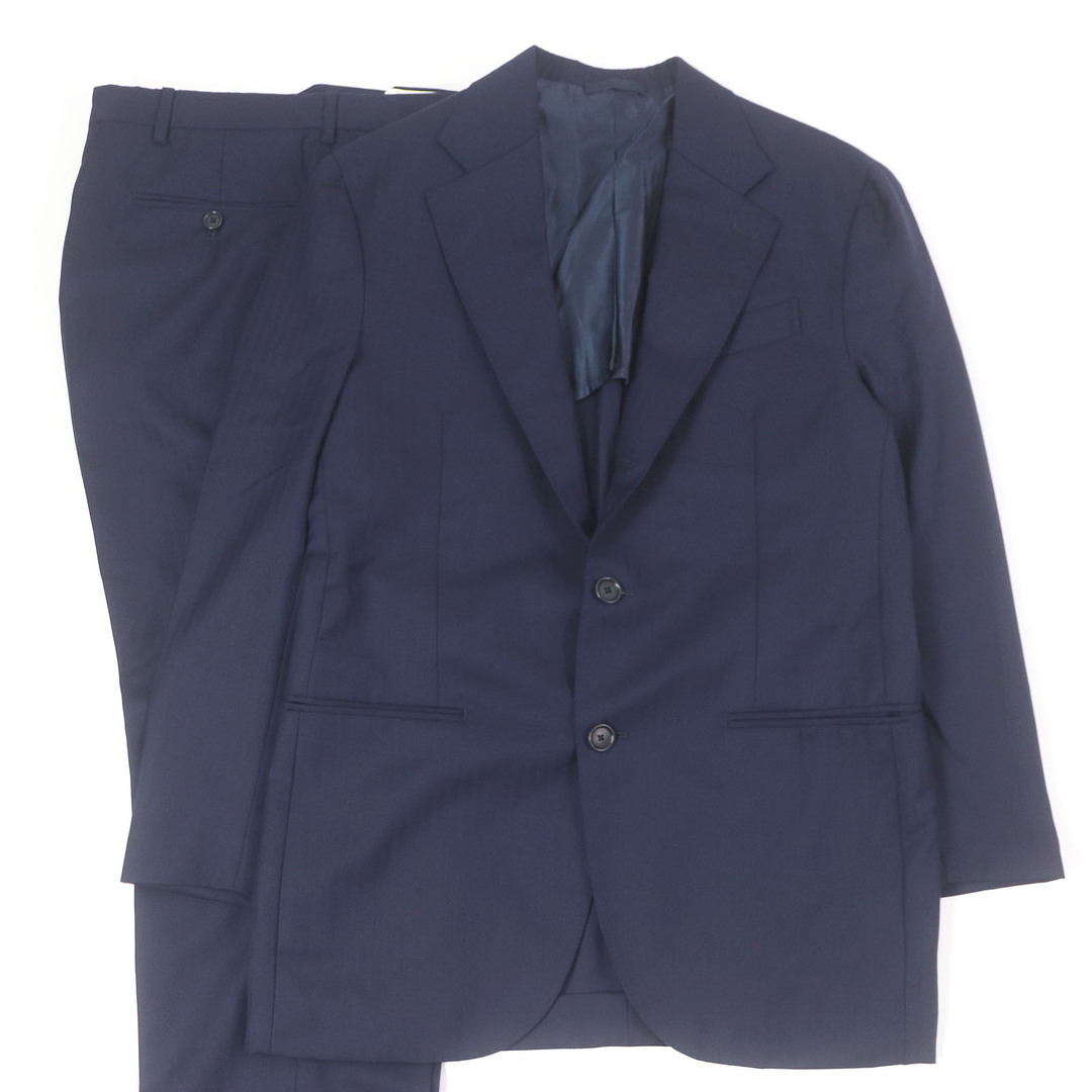 極美品□DE PETRILLO デペトリロ バージンウール100% ストライプ柄 ワイドラペル シングルスーツ ネイビー 48 イタリア製 正規品 メンズ