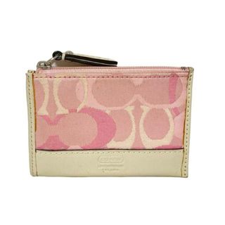 コーチ(COACH)のCOACH(コーチ) コインケース オプティックシグネチャー柄 ピンク×アイボリー レザー(コインケース)
