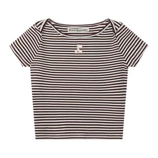 新品 Rest&Recreation 刺繍入り 半袖 ボーダーTシャツ ブラウン