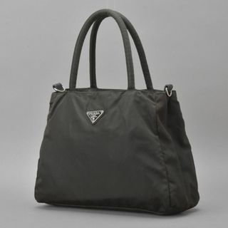 プラダ(PRADA)のPRADA◇プラダ ハンドバッグ 三角プレート ナイロン ダークブラウン 黒茶(ハンドバッグ)