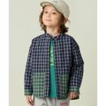 【NAVY×GREEN】【100】カンガルーポケット シャツ(90~150cm)