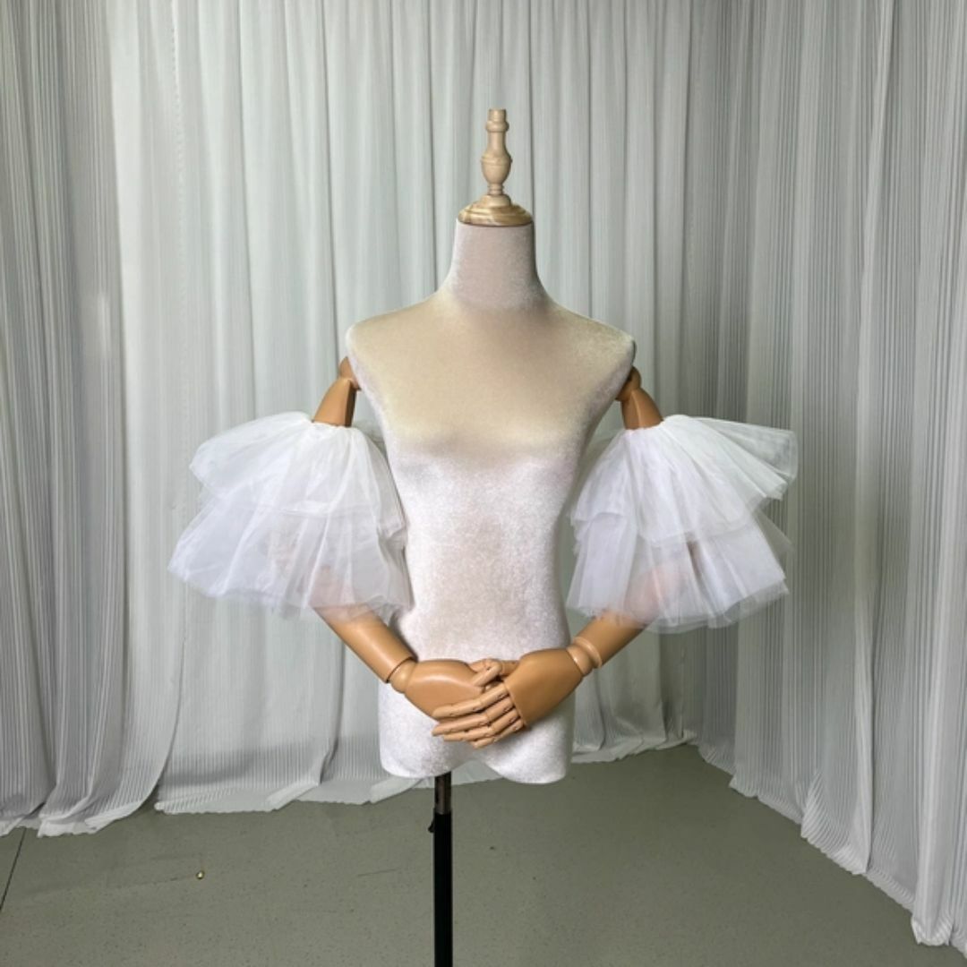 送料無料！取り外し袖 ストレッチ スリット フリル袖 可愛い オフホワイト花嫁