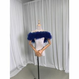 送料無料！取り外しオフショルダー ネイビー ビスチェ 編み上げ ラッフルフリル(ウェディングドレス)