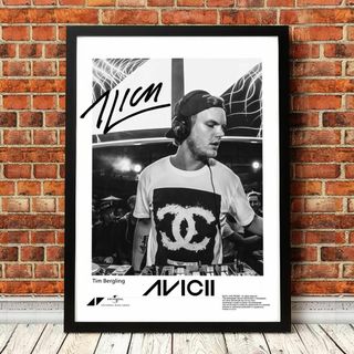 2-アヴィーチー　Avicii　 ヒップホップ　A4サイズ　ポスター　白黒(フォトフレーム)
