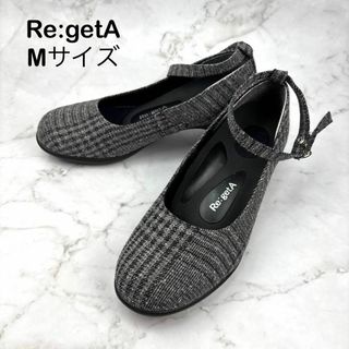 リゲッタ(Re:getA)の【美品】Re:getA ブラック チェック柄 スリッポン M アンクルストラップ(スリッポン/モカシン)