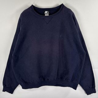 古着 90's/90年代 スターター Starter スウェット トレーナー クルーネック 前V ワンポイントロゴ 大きいサイズ XL  ネイビー メンズ(スウェット)