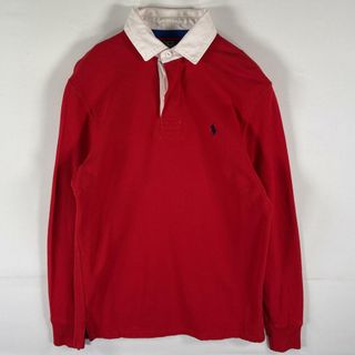 ポロラルフローレン(POLO RALPH LAUREN)の古着 90's/90年代 ポロバイラルフローレン Polo by Ralph Lauren 長袖 ラガーシャツ スウェット ワンポイント ポロシャツ S  レッド メンズ(ポロシャツ)