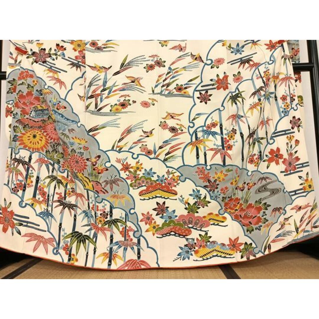 平和屋着物○紅型 振袖 風景花鳥文 松竹梅 正絹 逸品 AAAU8146zg 平和屋着物○紅型 振袖 風景花鳥文 松竹梅 正絹 逸品 AAAU8146zg