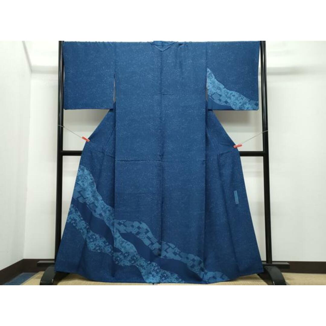平和屋着物●藍染作家　喜多野良造　訪問着　花蝶唐草文　まるやま扱い　正絹　逸品　CAAR8172vf