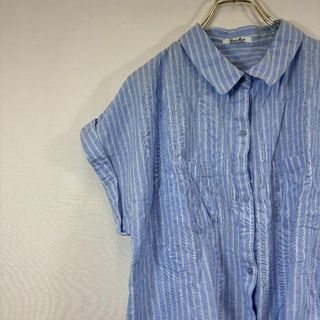 FREE'S MART - 美品✨ フリーズマート シャツ 半袖 ストライプ リボン 絞り 大きめ 青 白