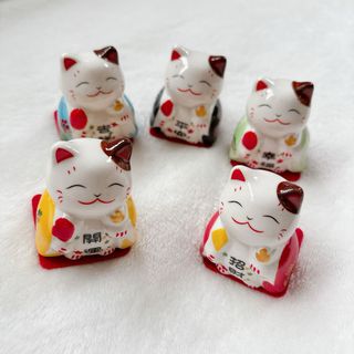 招き猫 置物 5体セット 陶器 金運アップ 商売繁盛 厄除け 福まねき(置物)