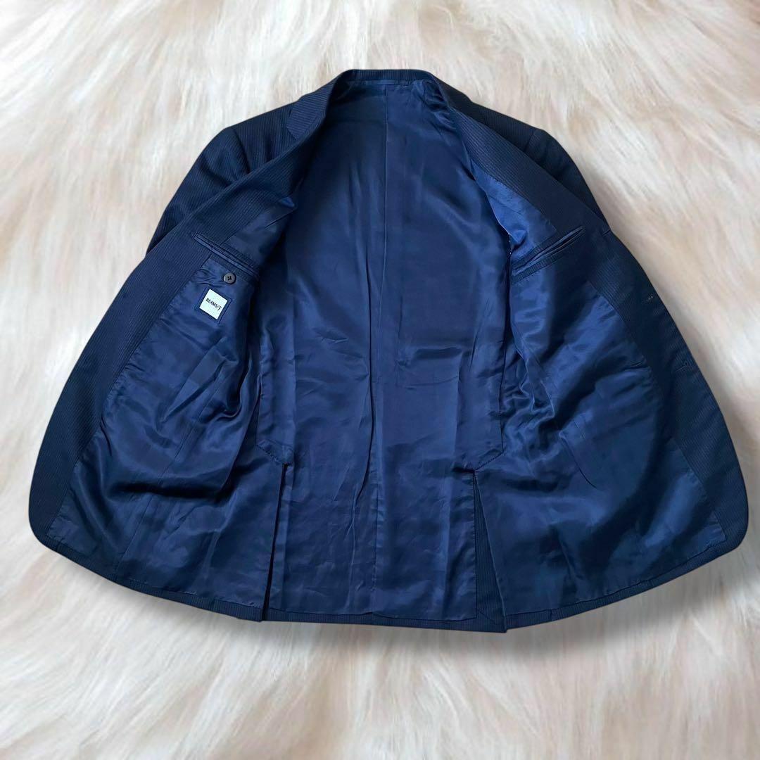 極美品 現行 ビームスエフ セットアップスーツ ネイビー 44 ウール100% 極美品 現行 ビームスエフ セットアップスーツ ネイビー 44