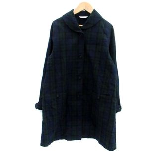 アザー(other)のトレコトン スプリングコート ロング丈 チェック柄 麻 紺 モスグリーン(スプリングコート)