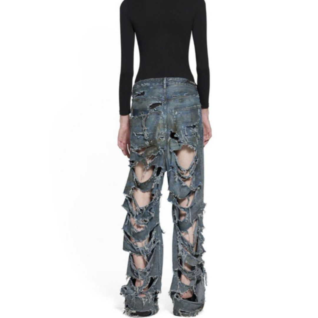 BALENCIAGA - バレンシアガ　スーパーデストロイ加工ラージフィットバギーデニムパンツ 23ss