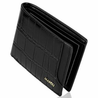 MANDU クロコダイル風 ブラック 二つ折り財布 スキミング防止 財布 本革(折り財布)