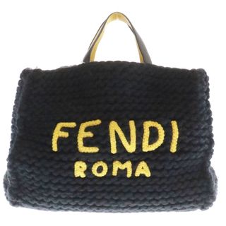 フェンディ(FENDI)のFENDI フェンディ ロゴ ウール/レザー トートバッグ 2WAY ボストンバッグ ブラック 7VA390(トートバッグ)