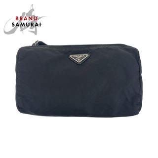 PRADA プラダ テスート 三角ロゴプレート ブラック 黒 シルバー金具 ナイロン ポーチ アクセサリーポーチ レディース 503028 【中古】