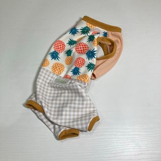 犬服　接触冷感　ロンパース　パイナップル＆オレンジ（生成リブ）Sサイズ　前丈短め(ペット服/アクセサリー)