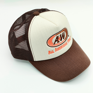 A&W キャップ メッシュ ブラウン ロゴ 茶色 エンダー 帽子 白 通気性(キャップ)