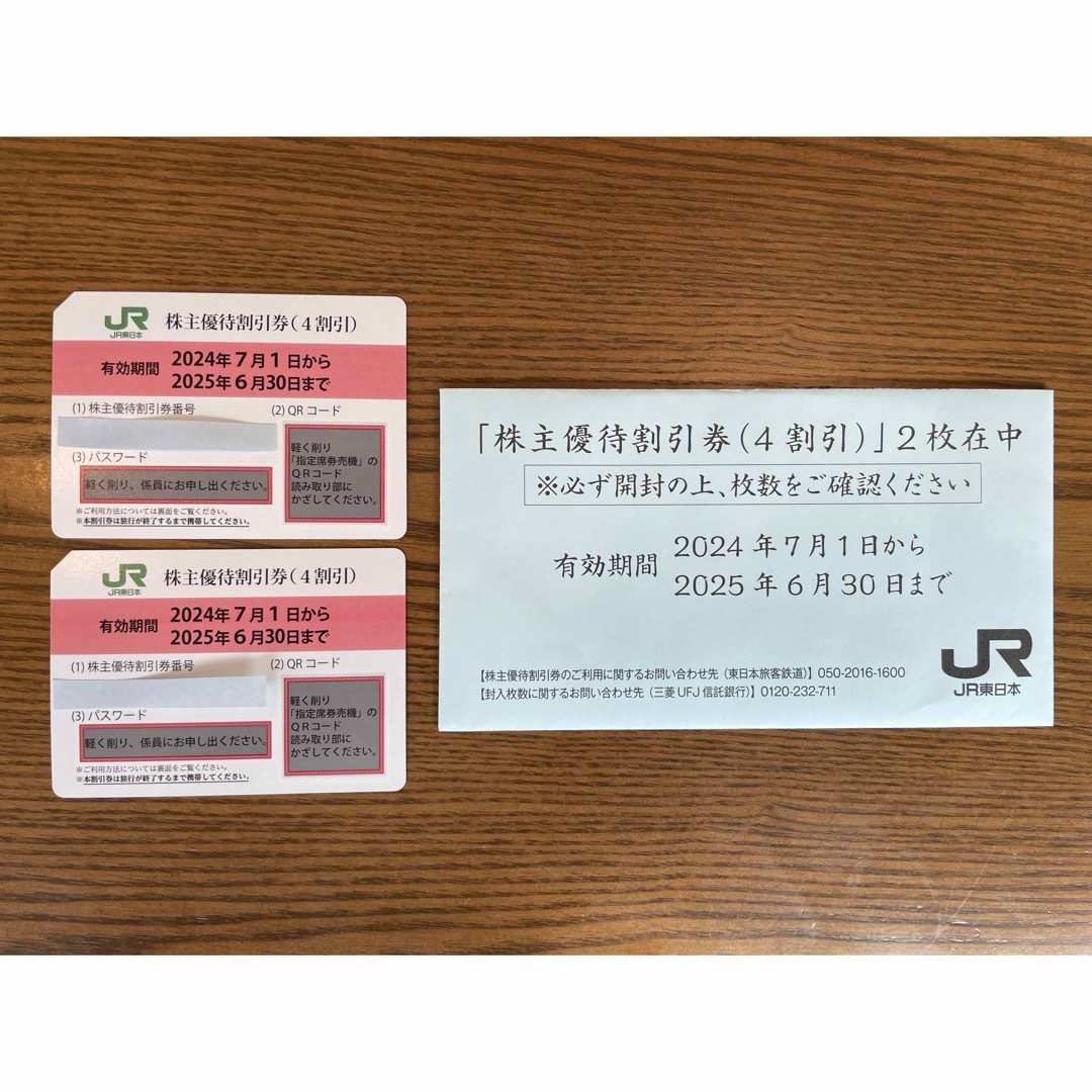 JR東日本株主優待割引券(4割引)2枚 チケットの乗車券/交通券(鉄道乗車券)の商品写真