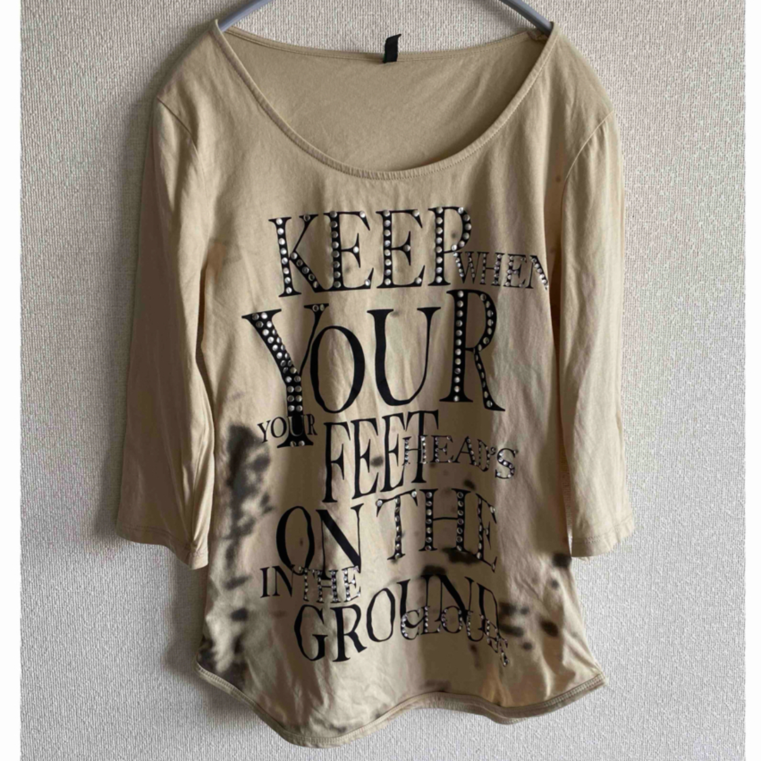 BENETTON(ベネトン)のベネトン　スタッズ付き　タイトフィット　七分袖カットソー レディースのトップス(カットソー(長袖/七分))の商品写真