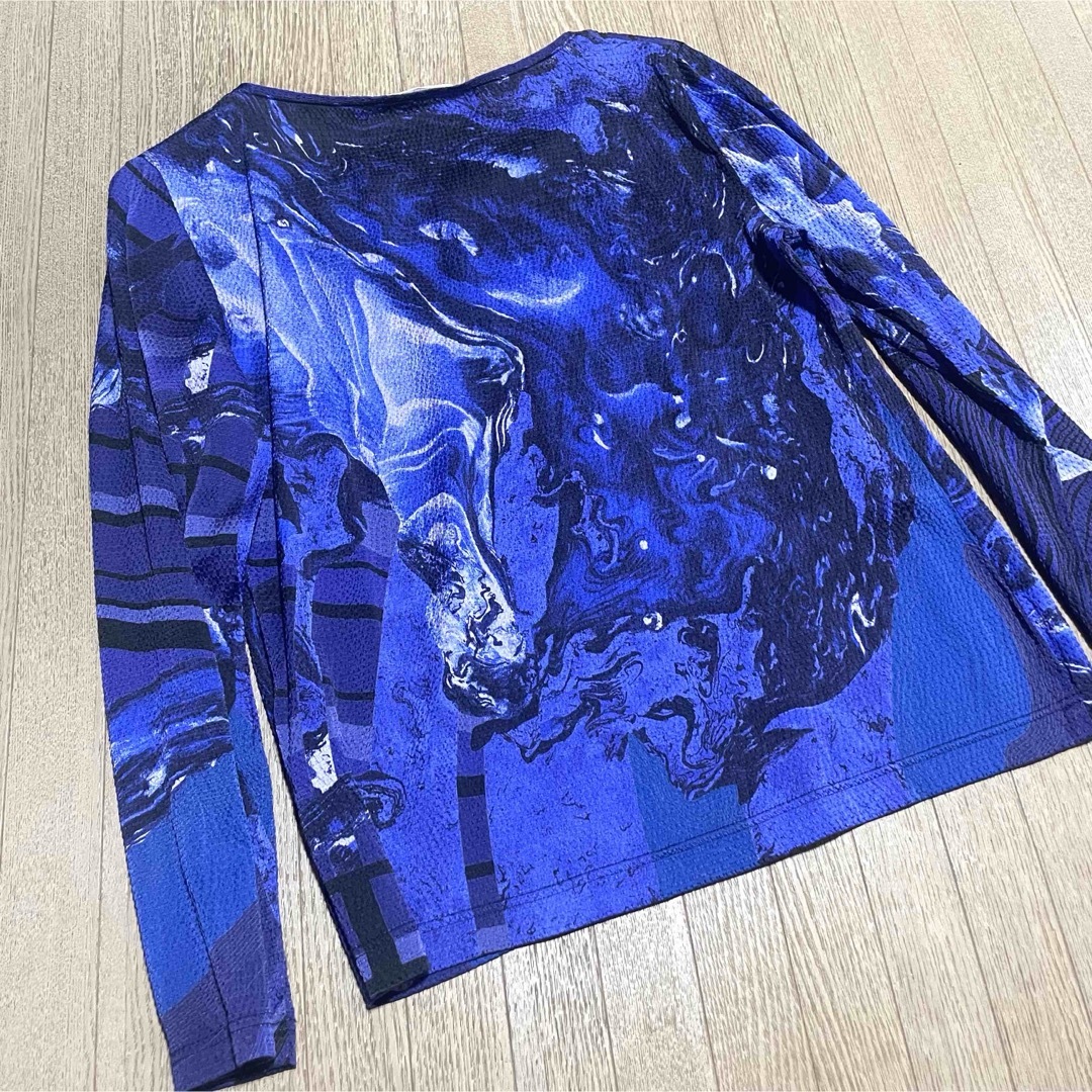 LEONARD - LEONARD 青系 長袖 シワ加工シルクトップス 42 美品の