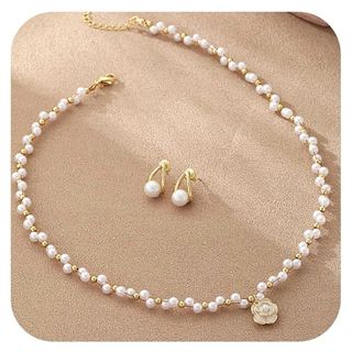 パールネックレス　パールピアス　結婚式アクセサリー　2点セット(ネックレス)
