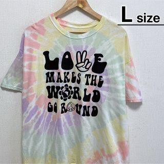 USA古着　Tシャツ　L　ライトカラー　タイダイ柄　グラフィックロゴ　コットン