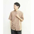【ベージュ】リネンライクスラブエステル / スタンダード半袖バンドカラーシャツ
