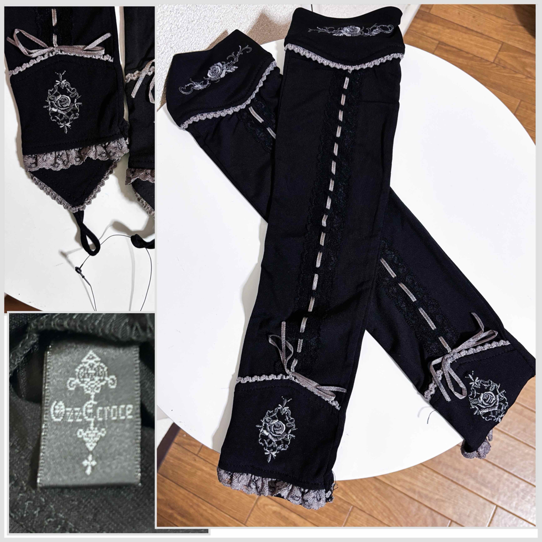 オッズオン OZZON アームカバー 黒 バラ 刺繍 リボン レース ロリータ OZZON - オッズオン OZZON アームカバー 黒 バラ 刺繍 リボン
