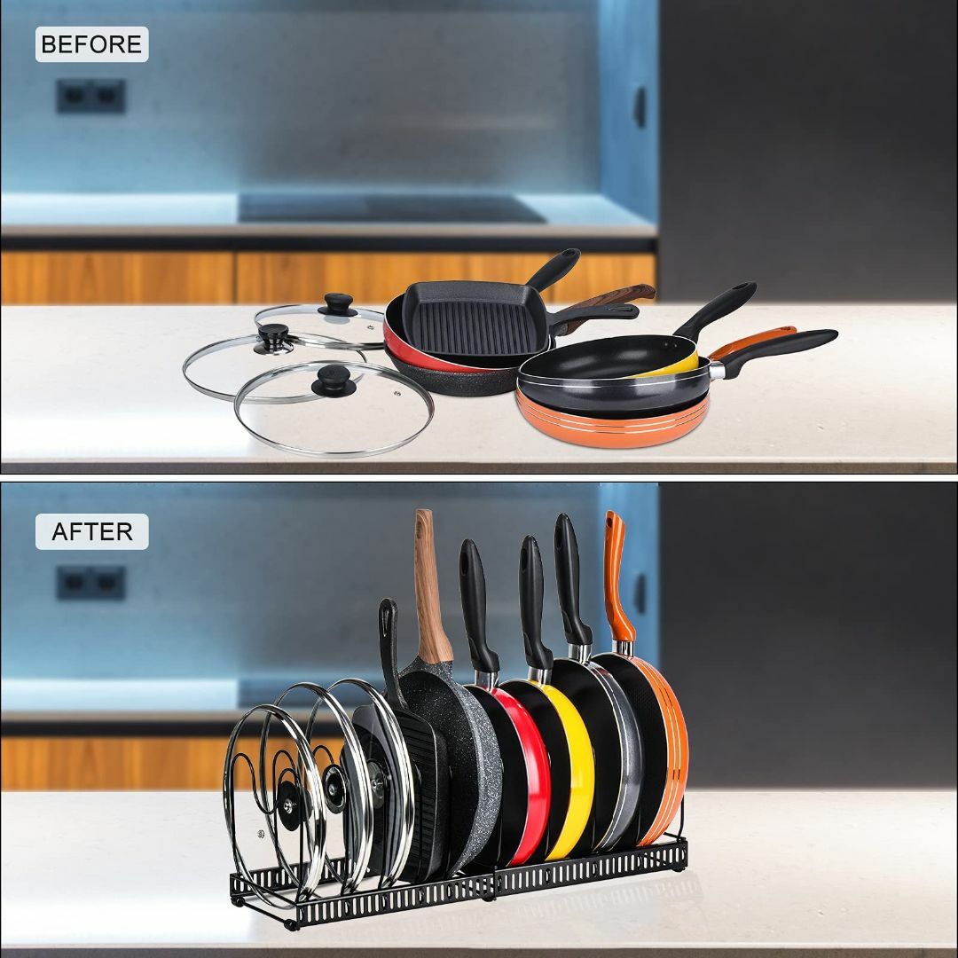 【人気商品】Toplife伸縮式 フライパンラック キッチン 鍋収納ラック 10 インテリア/住まい/日用品の収納家具(キッチン収納)の商品写真