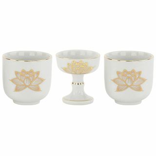 【特価セール】お仏壇のはせがわ 仏飯器 湯呑 仏具セット 3個セット (白金蓮/(その他)
