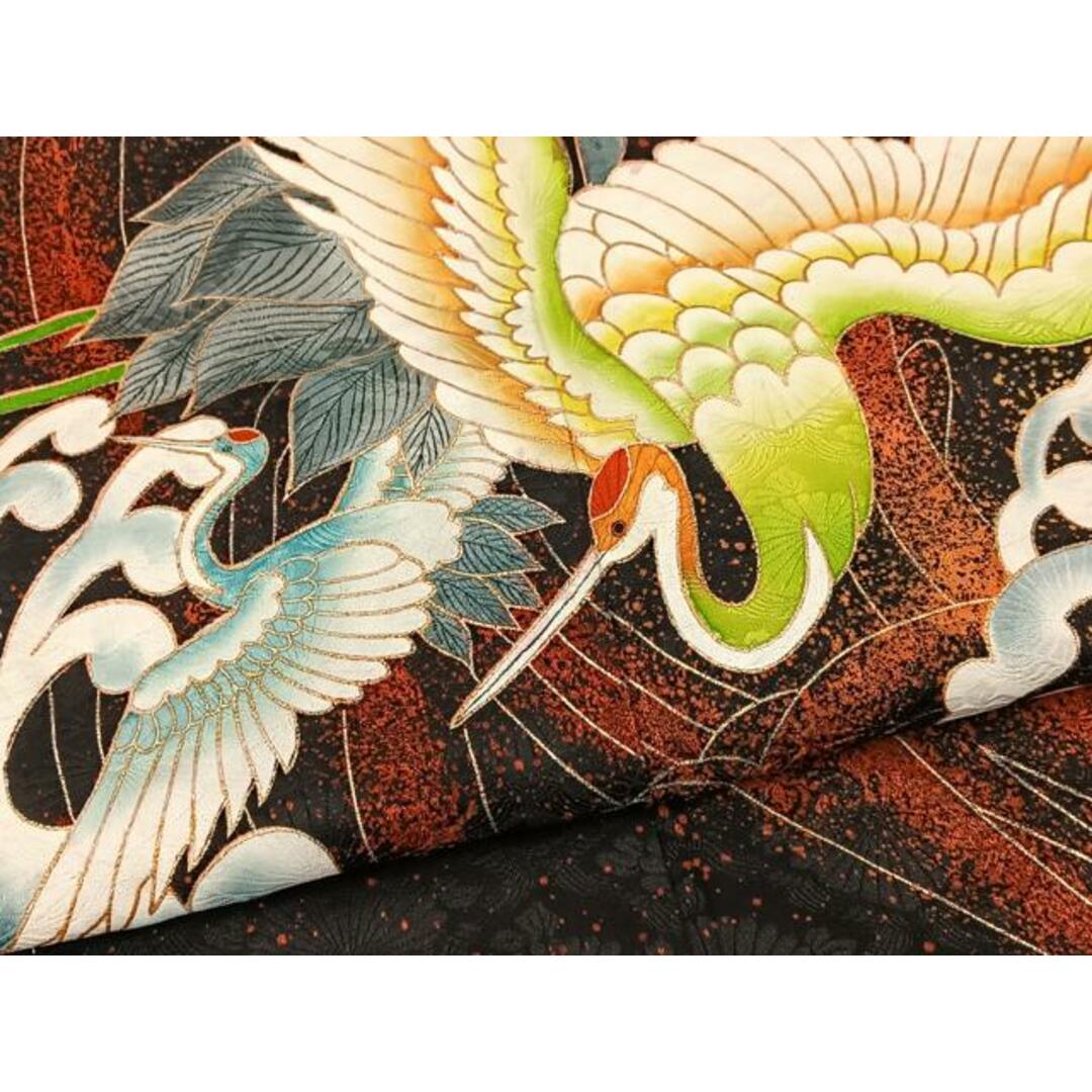 平和屋着物□豪華振袖 立波飛鶴文 黒地 金彩 正絹 逸品 平和屋着物□豪華振袖 立波飛鶴文 黒地 金彩 正絹 逸品