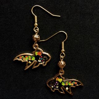和風　ブラック　ほおずき柄　金魚フレーム　ピアス(ピアス)