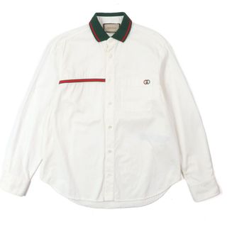 GUCCI - 美品▼GUCCI グッチ 696757 シェリーライン コットン100% GG刺繍 ロゴ入りボタン ロングスリーブ 長袖シャツ ホワイト 46 イタリア製 正規品 メンズ