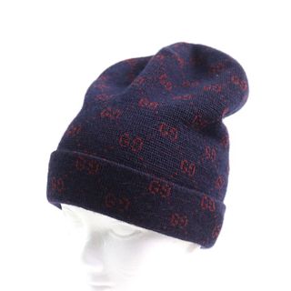GUCCI - 極美品○GUCCI グッチ 534812 4G295 アルパカ85% GG総柄 ビーニー ニット帽 ニットキャップ ネイビー レッド M 58 イタリア製 正規品 メンズ