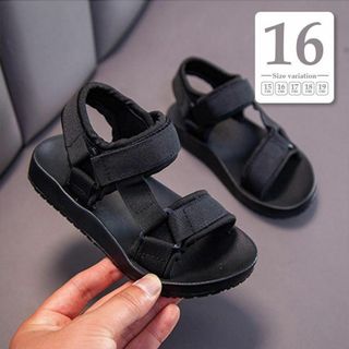 16cm ブラック〔キッズスポーツサンダル〕男の子女の子ベビー子供靴シンプル 黒(サンダル)