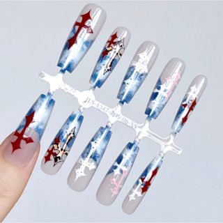 スピンズ(SPINNS)のクロスシー　十字架海島　白赤青黒色ネイルチップ　つけ爪　y2k やみかわ　地雷系(つけ爪/ネイルチップ)